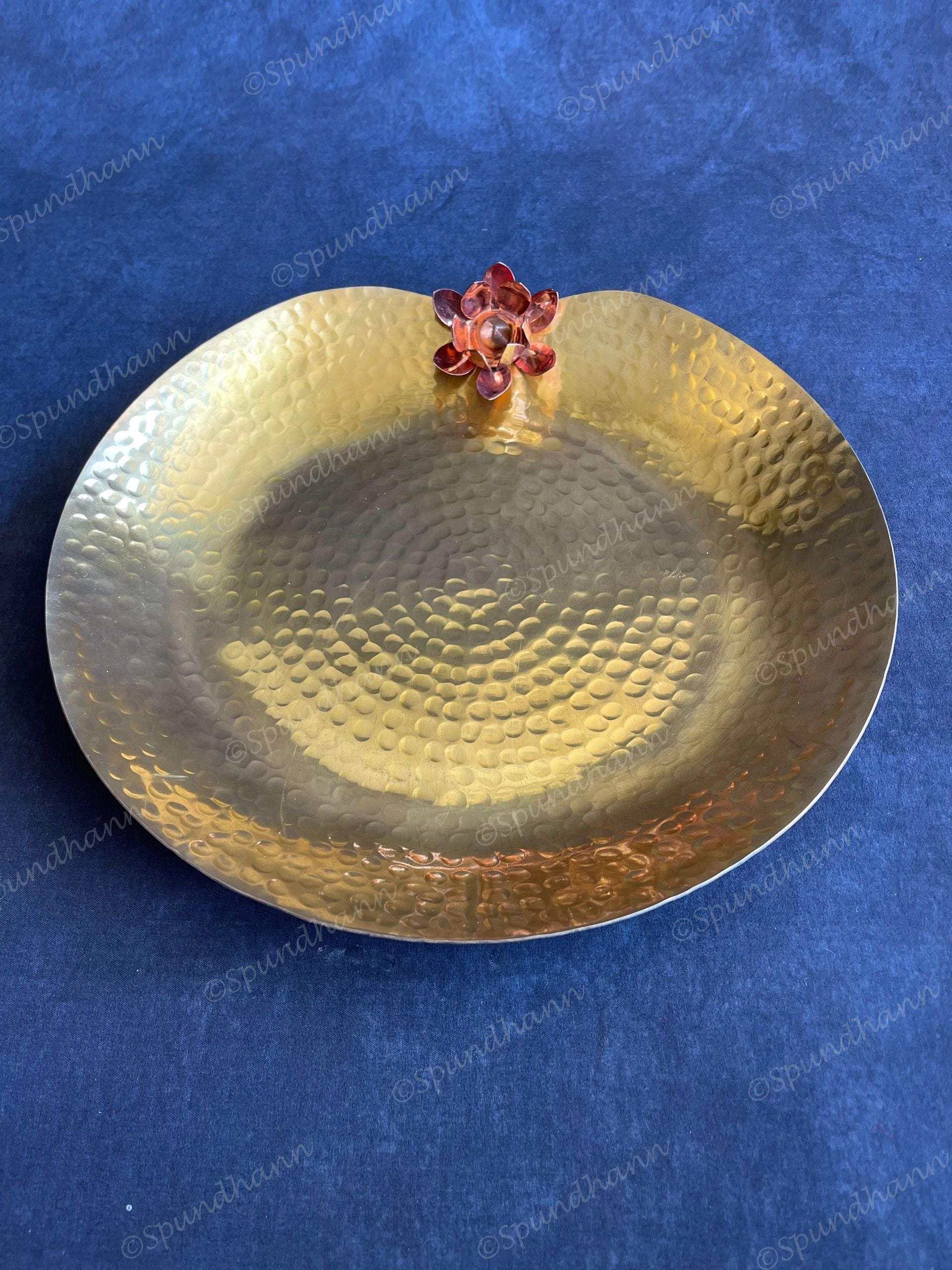 Brass Hammered Heavy Platter with Copper Flower