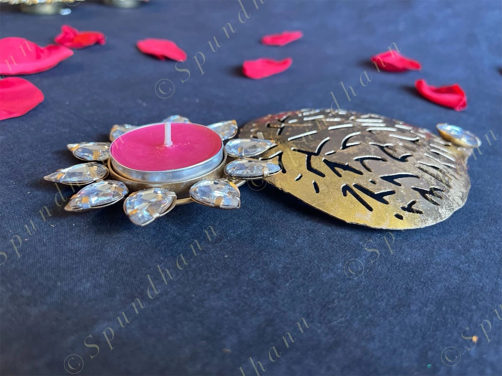 Studded Flower & Carved Leaf Tea Light Holder
