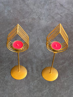 Golden Wire Drop Shape Standing Tea Light Holder