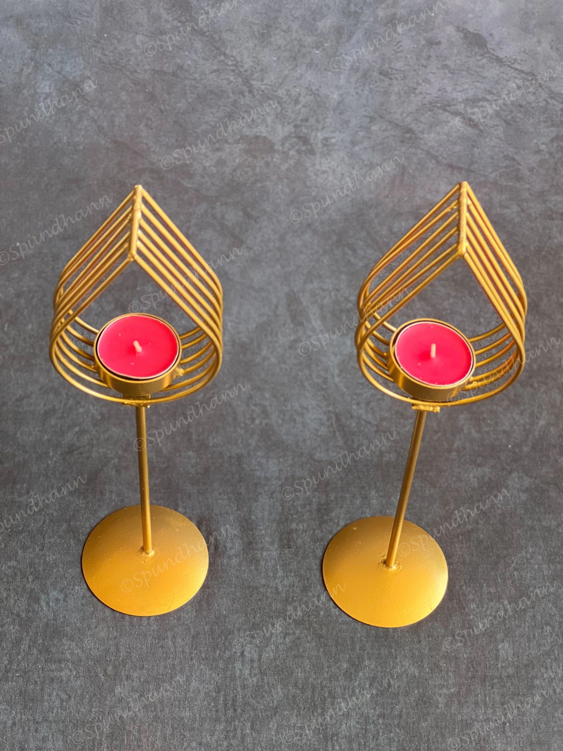 Golden Wire Drop Shape Standing Tea Light Holder