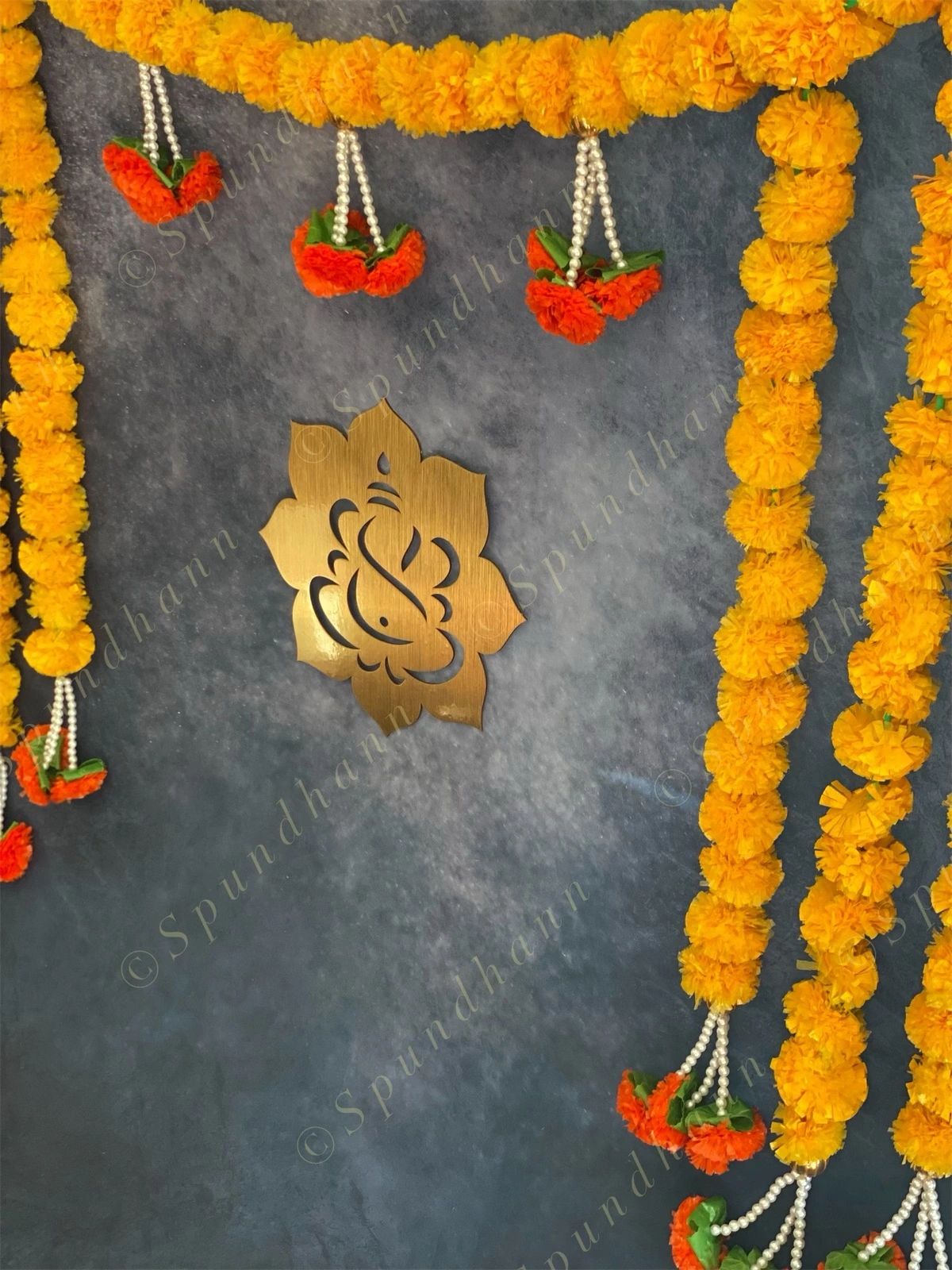 Marigold Strings Toran Wall Backdrop with Lord Ganesh