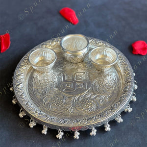 German Silver Puja Plate/Platter Set