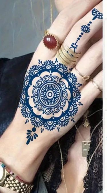 Blue Temporary Tattoo Sticker for Women - Henna / Mehndi
