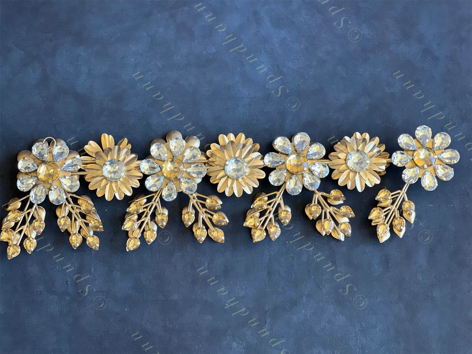 Foldable Metal & Gemstone Flower Leaves Toran