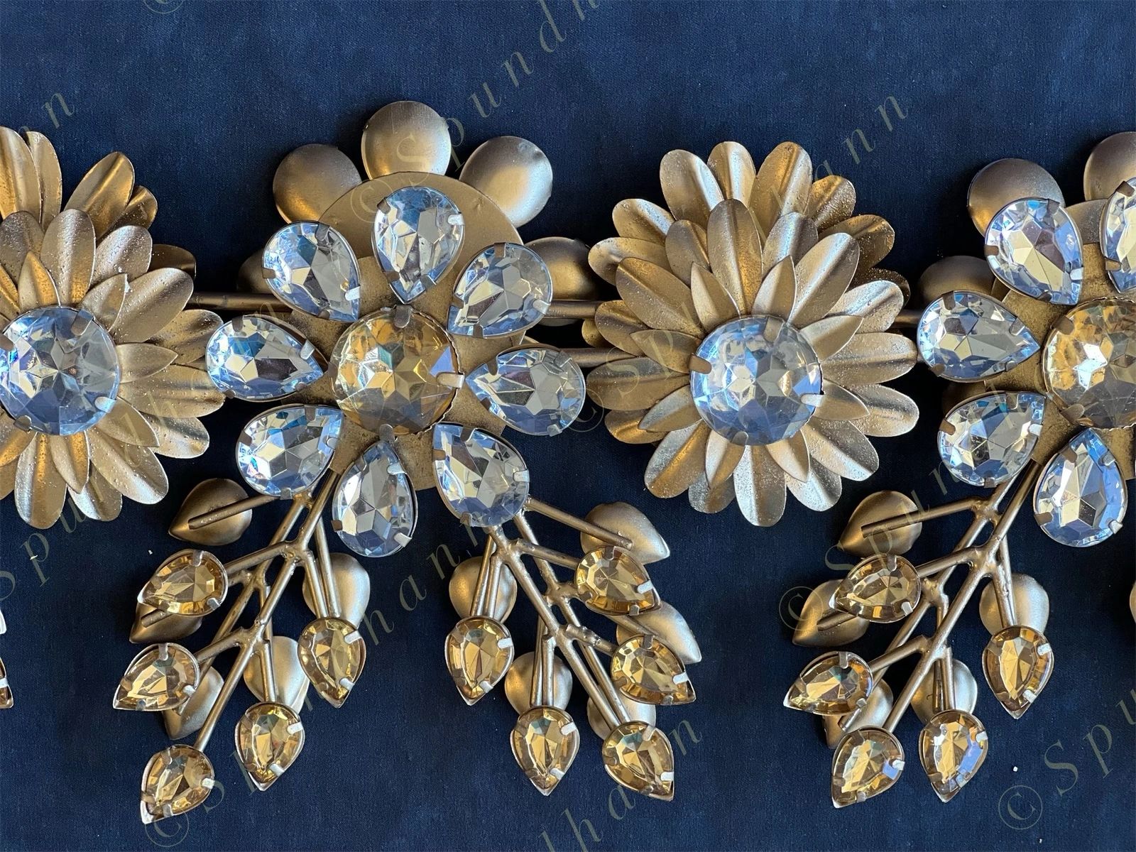 Foldable Metal & Gemstone Flower Leaves Toran