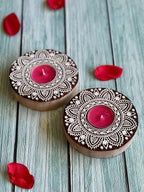 Round Floral Carved Wooden Block Tea Light Holder