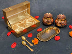 Hammered two Small Canister with Decorative Box, tray and two spoons