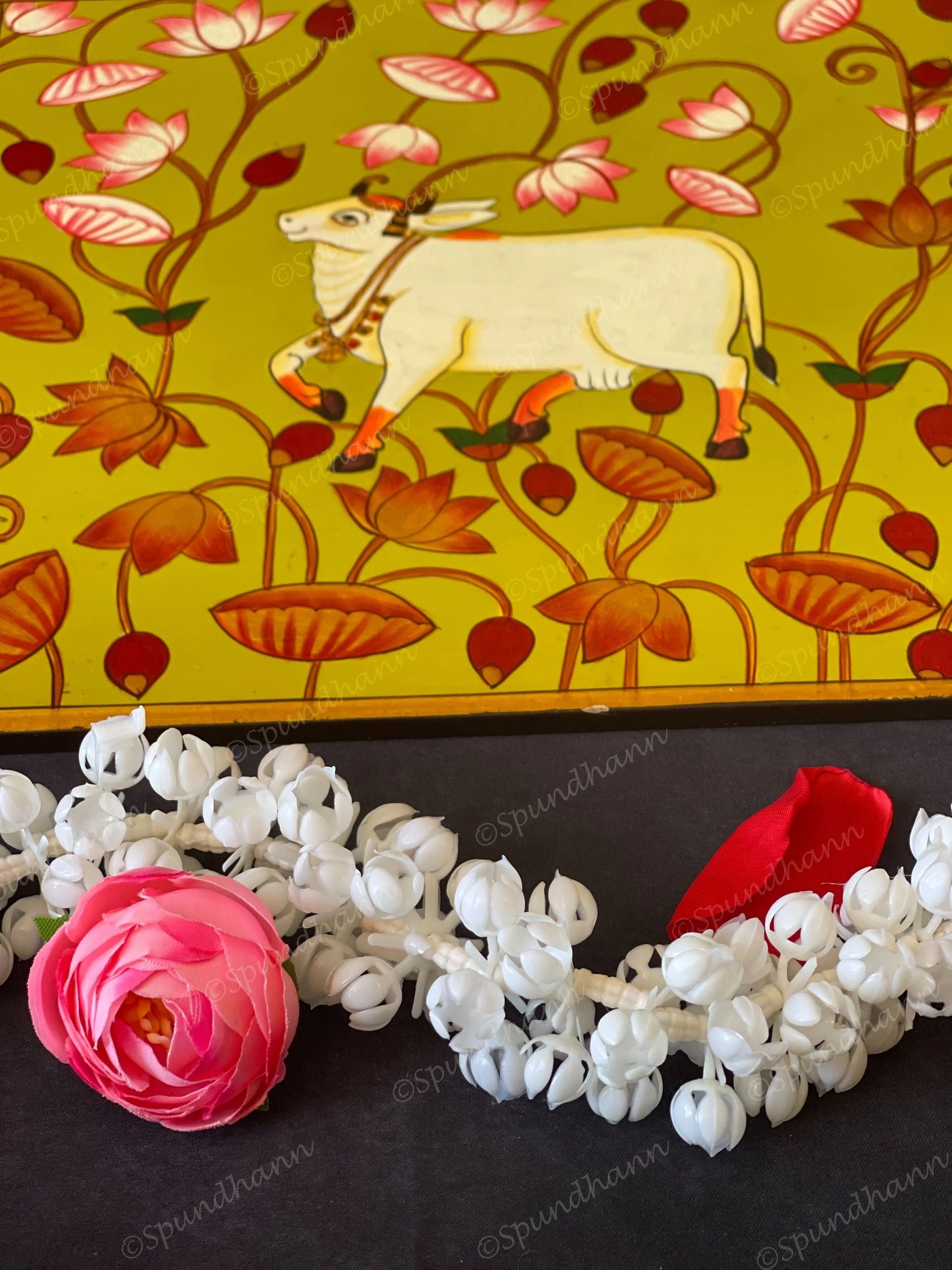 Pichwai Cow with Lotus Square Wall Hanging Plate