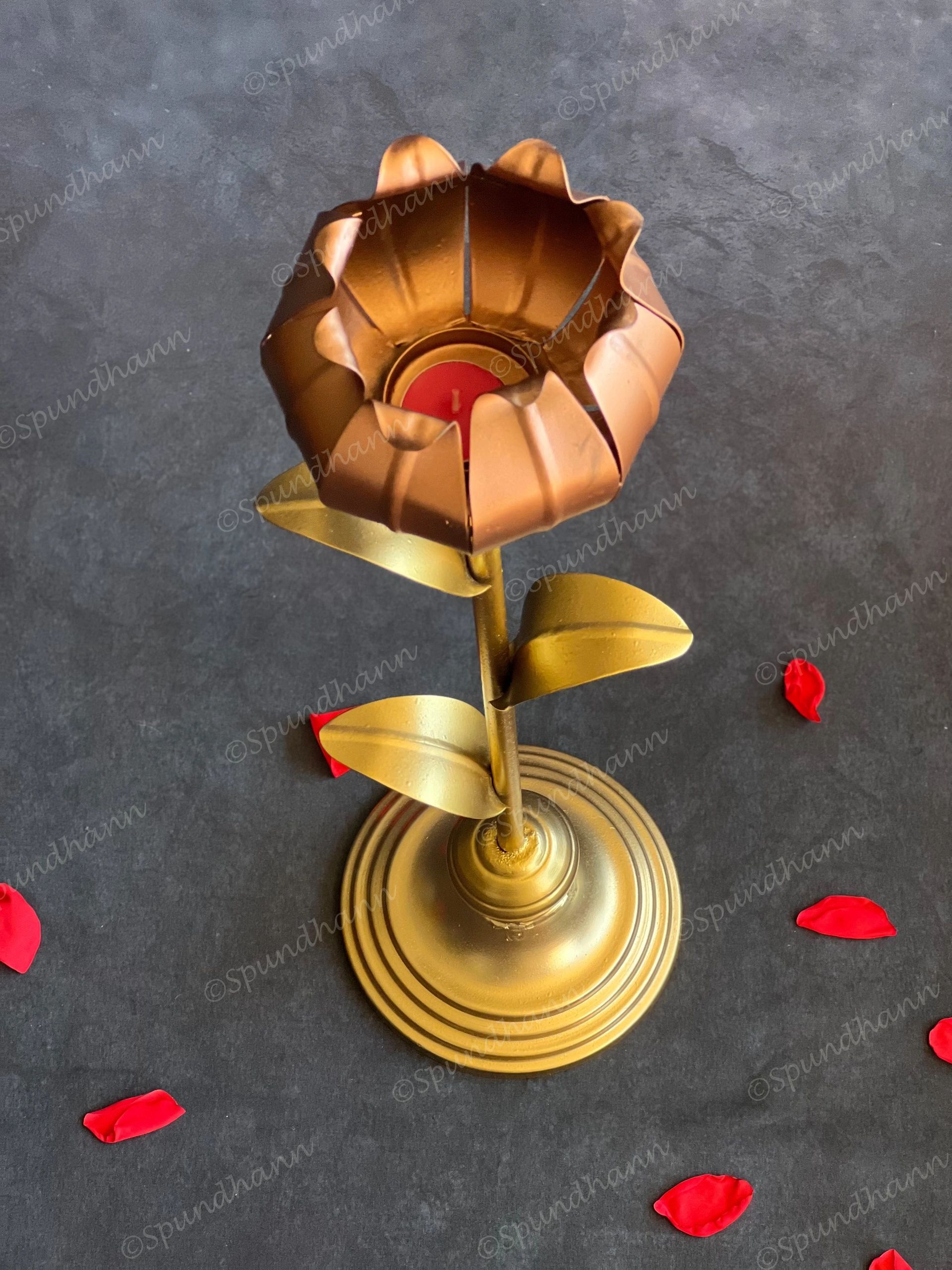 Dazzling Bronze Floral Standing Tea Light Holder