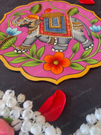 Elephant Carrier in Pink Floral Shape Pichwai Wall Hanging Plate