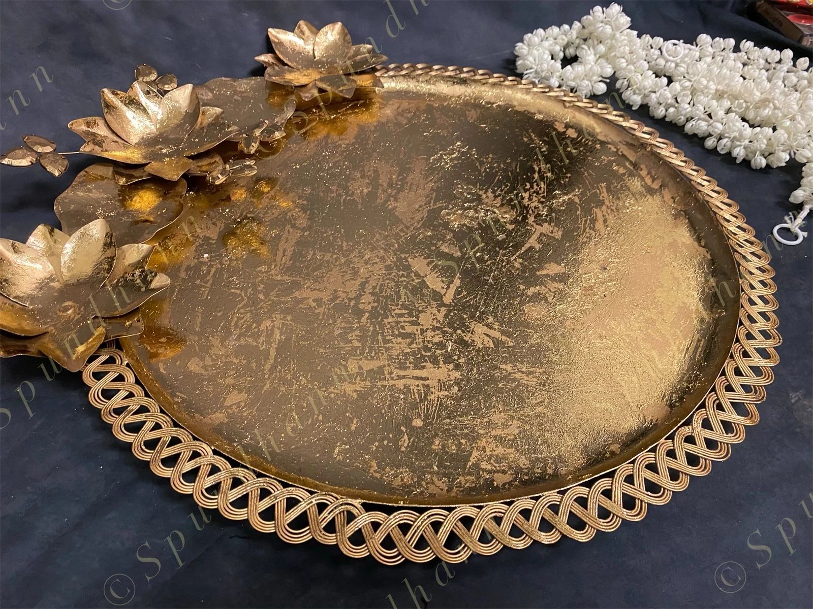 Large Decorative Gold Floral Platter