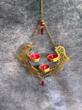Dainty Metal Hanging Pendant Tea Light Holder with Red Drop