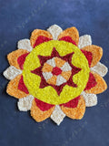 Marigold Inspired White Mango Yellow Medium Rangoli Floor Mat