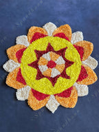 Marigold Inspired White Mango Yellow Medium Rangoli Floor Mat