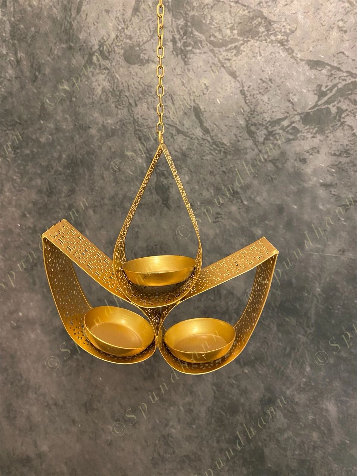 Diya Shape Triple Drop Hanging Tea Light Holder