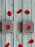 Square Floral Carved Wooden Block Tea Light Holder