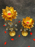 Crystal Drop Golden Flower Standing Tea Light Holder
