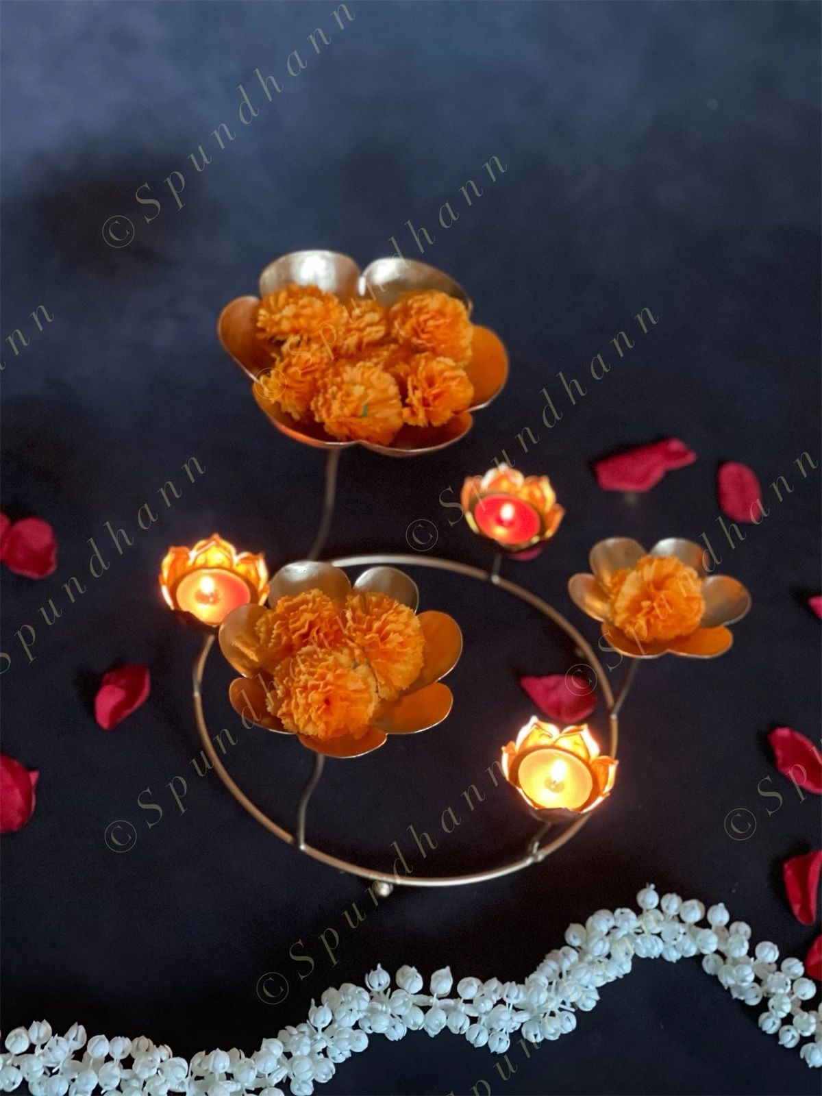 Floral Standing Urli with Tea Light Holders