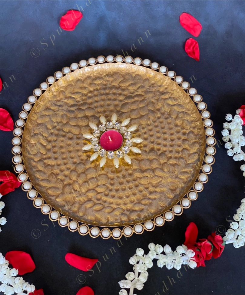 Decorative Pearl Studded Gold Color Platter