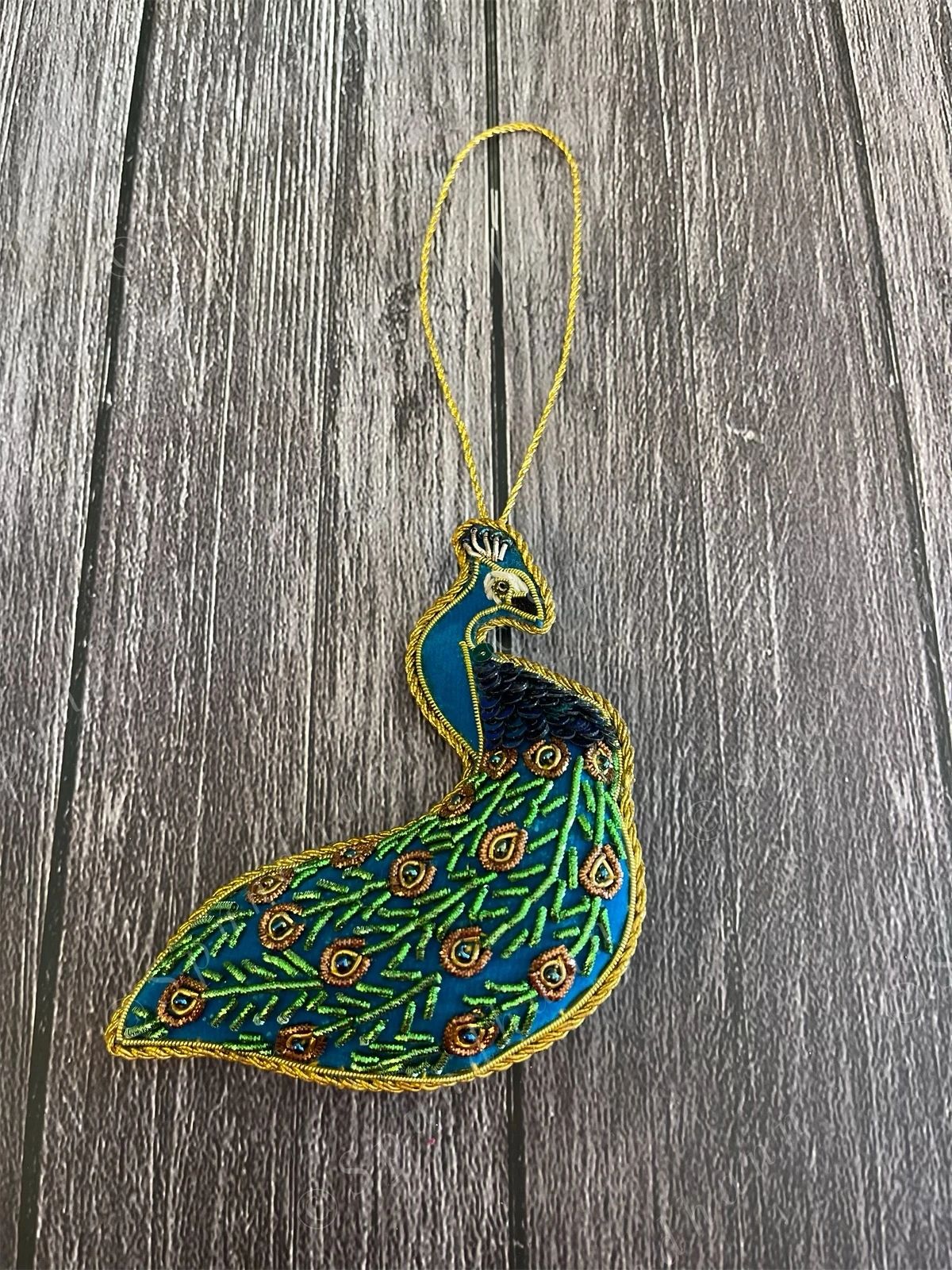 Embroidered Peacock Christmas Tree Ornament