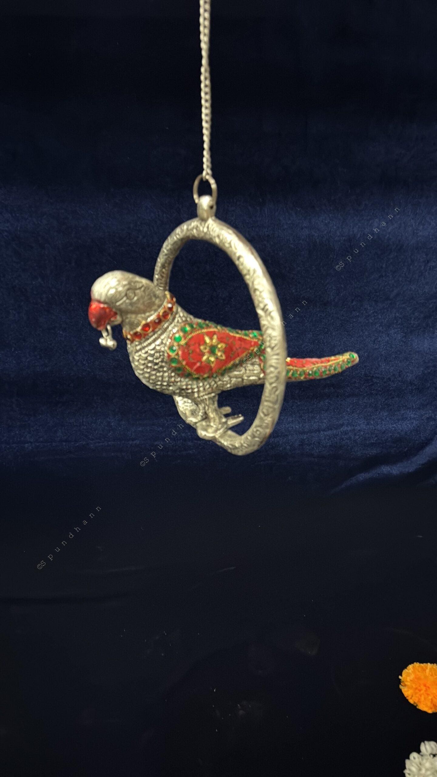 Hanging Parrot in Ring German Silver