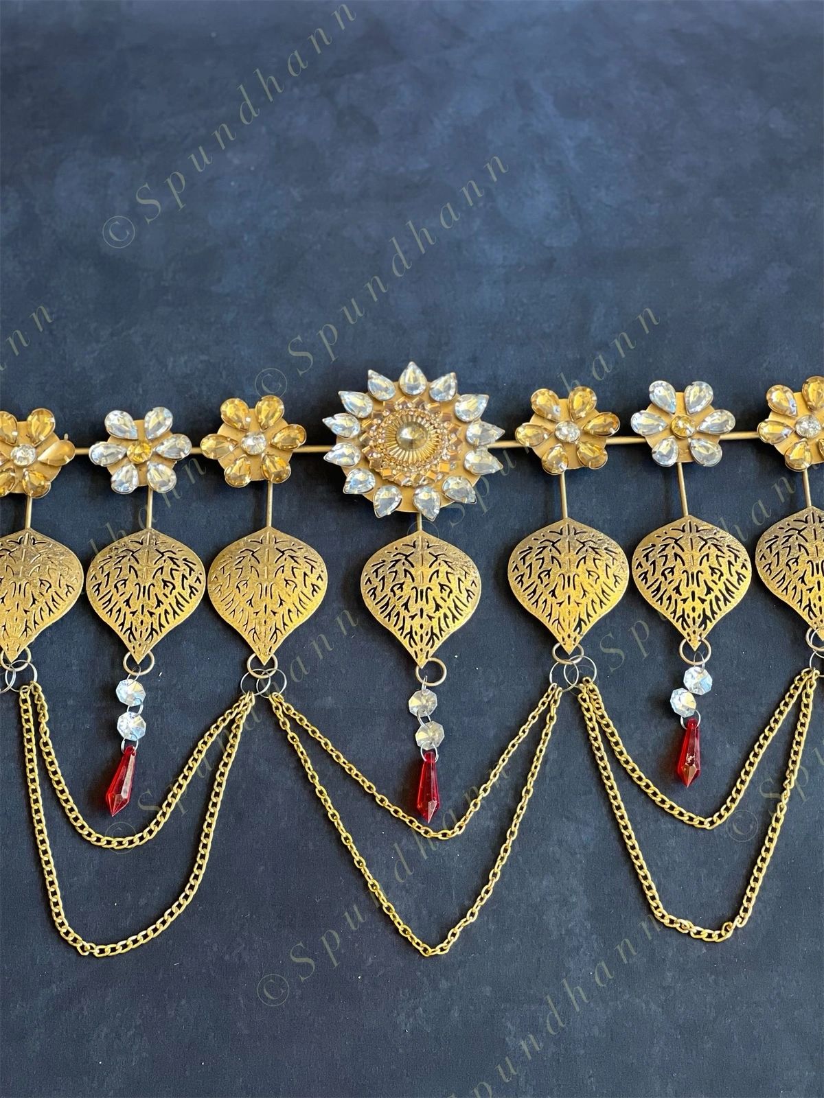 Foldable Metal & Gemstone Flower Toran