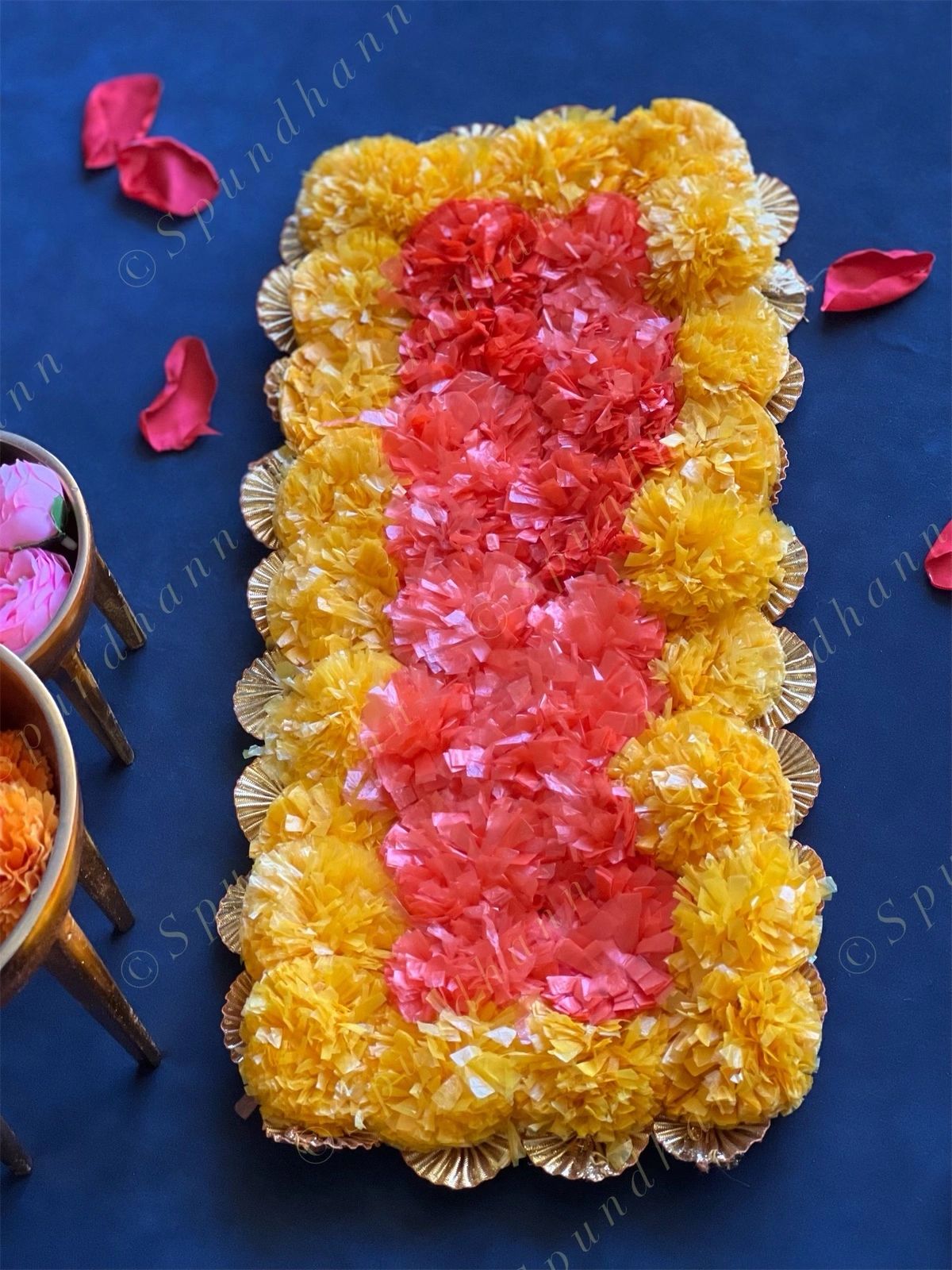 Marigold & Gota Flower Mat with Wood Base