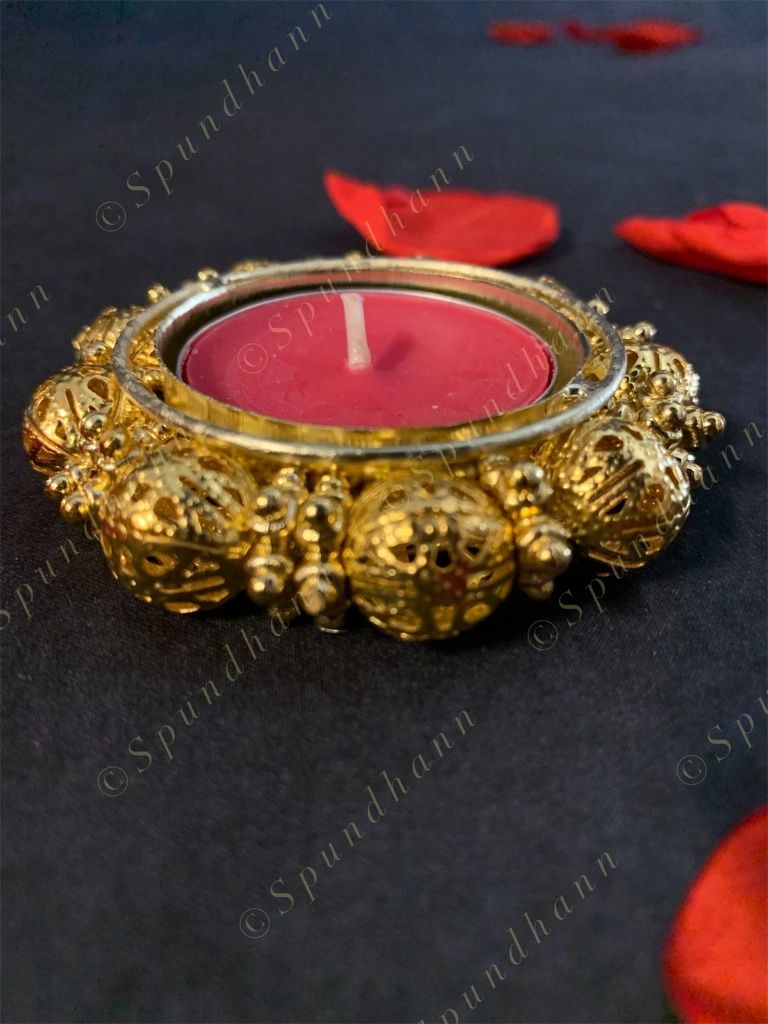 Gokhru (Golden Carved Balls) Tea Light Holder