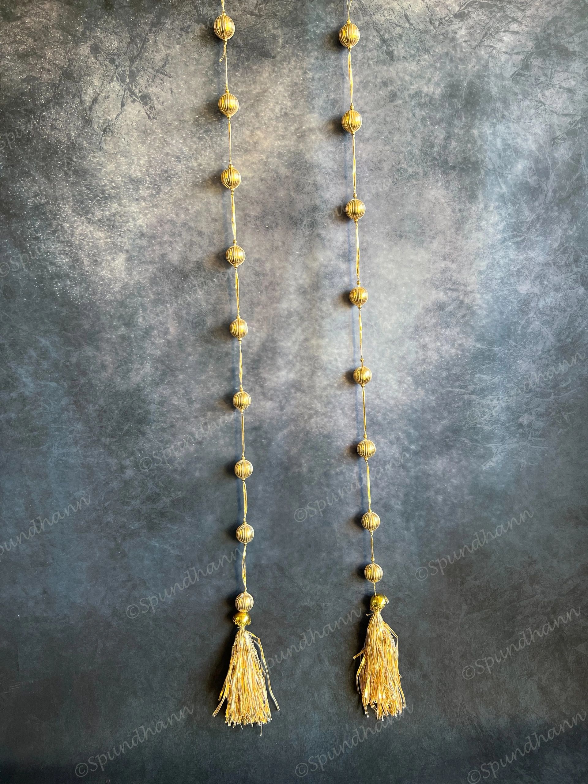 Golden Gota Balls & Tassels Long Dangler Strings Set of 2