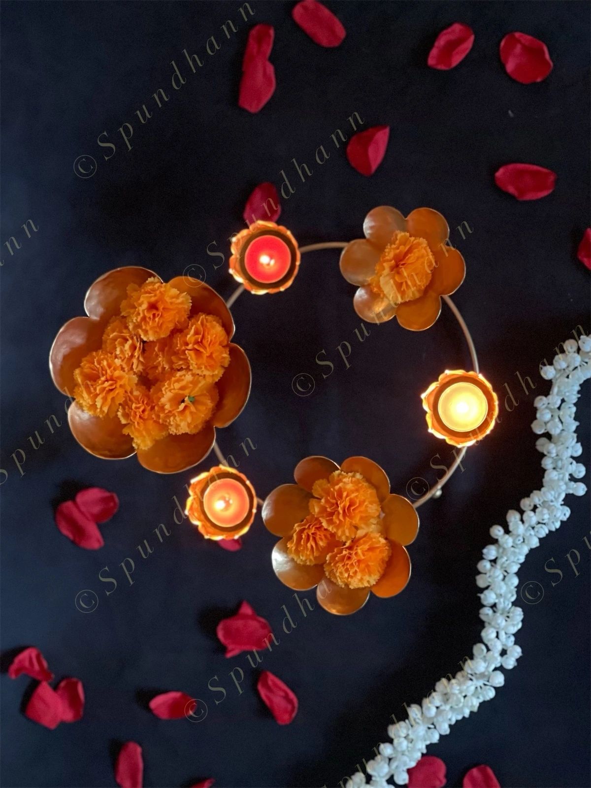 Floral Standing Urli with Tea Light Holders
