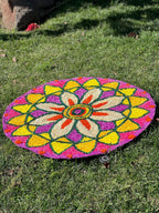Medium Purple, White, Orange & Yellow Round Floral Rangoli Floor Mat 3ft