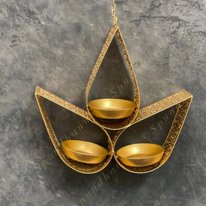 Diya Shape Triple Drop Hanging Tea Light Holder