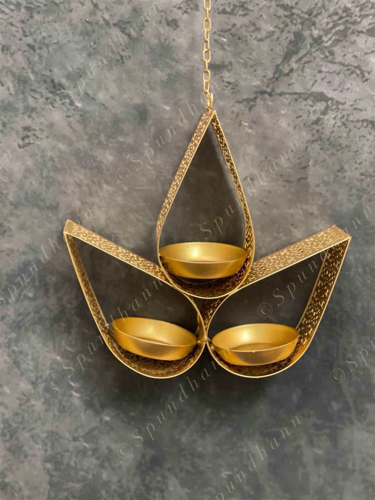 Diya Shape Triple Drop Hanging Tea Light Holder