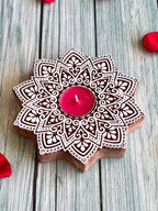 Flower Shaped Wooden Block Tea Light Holder