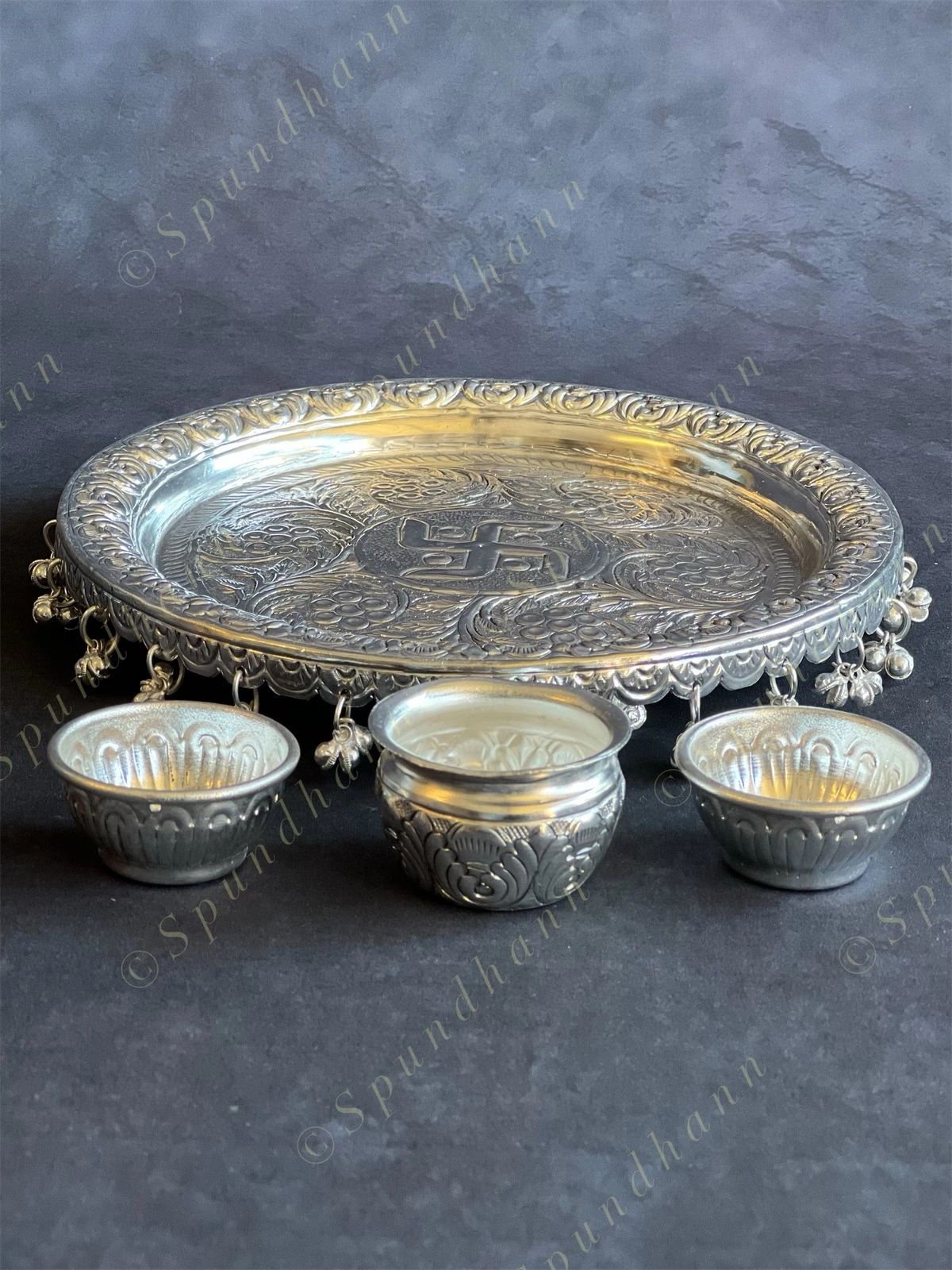 German Silver Puja Plate/Platter Set
