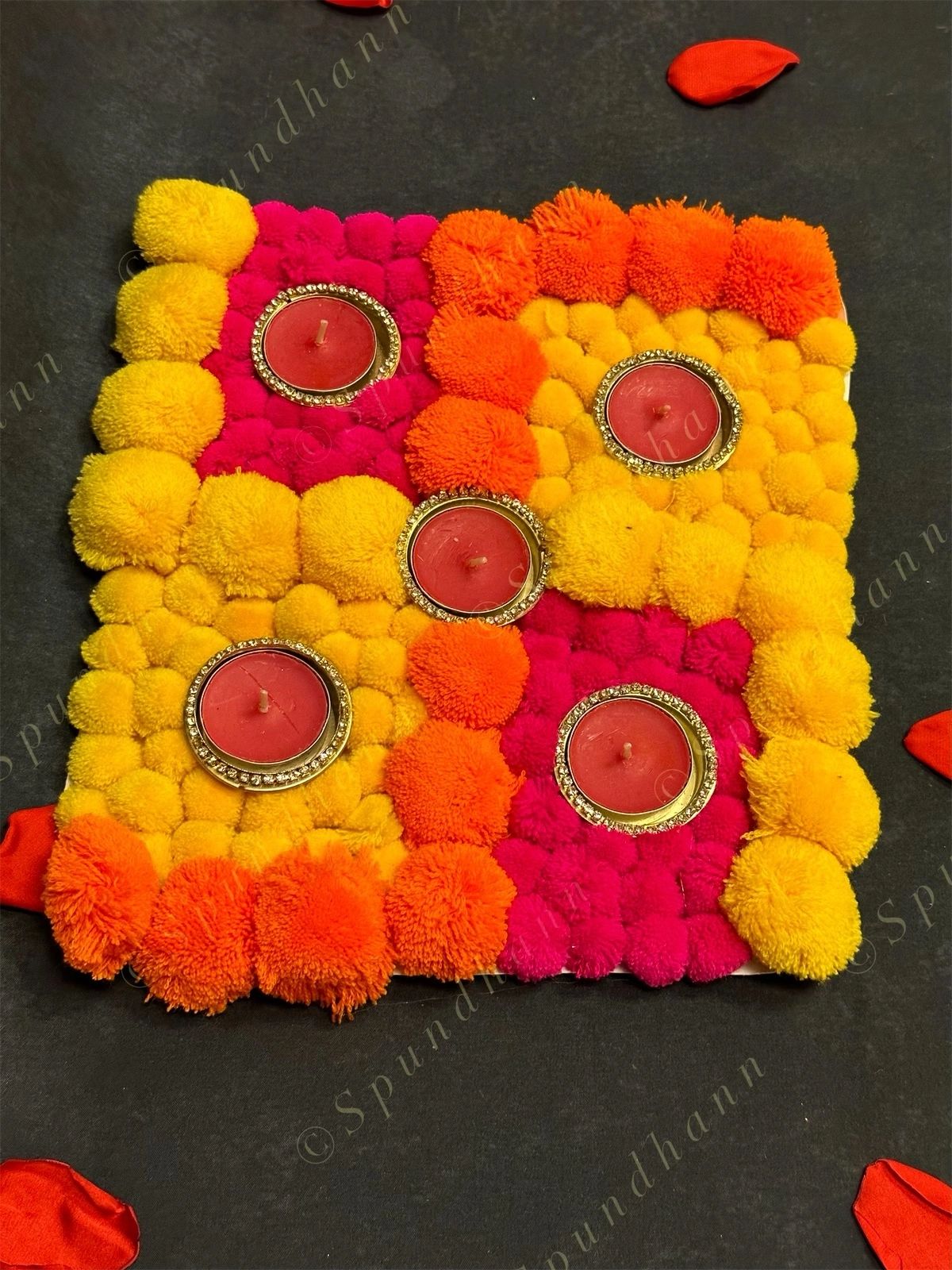 Sathiya Shape Colorful Pom Pom Tea Light Holder