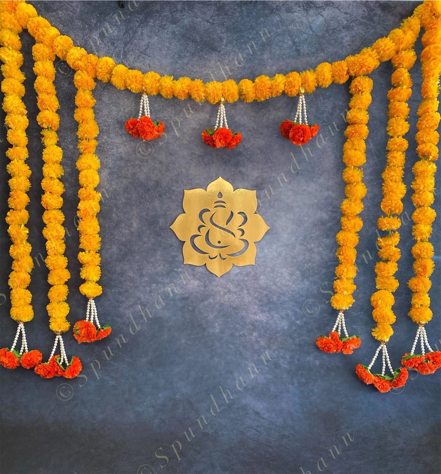Marigold Strings Toran Wall Backdrop with Lord Ganesh