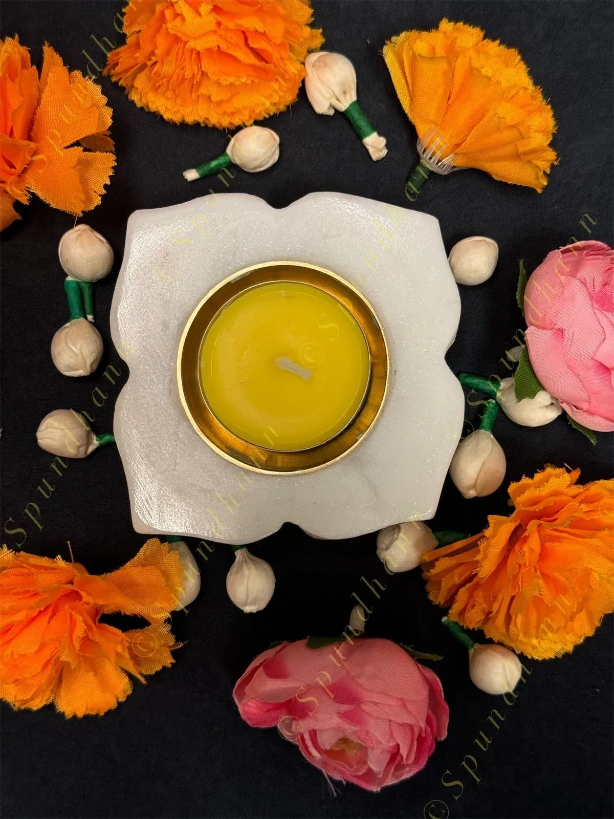 4 Pointed Petals Marble Flower Shape Diya