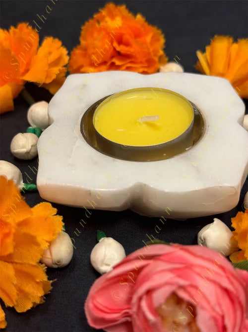 4 Pointed Petals Marble Flower Shape Diya