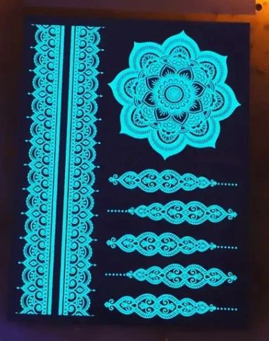 Glow in the Dark Temporary Tattoo Sticker for Women - Henna / Mehndi