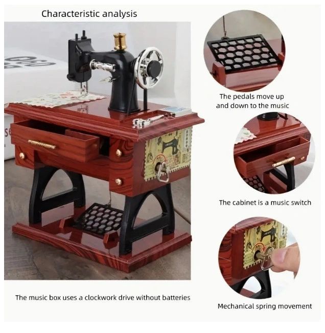 Vintage Sewing Machine Music Box