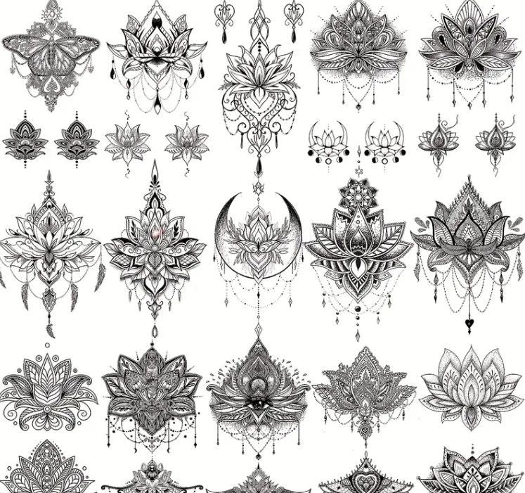 BlackTemporary Tattoo Sticker for Women - Henna / Mehndi 5 sheets set