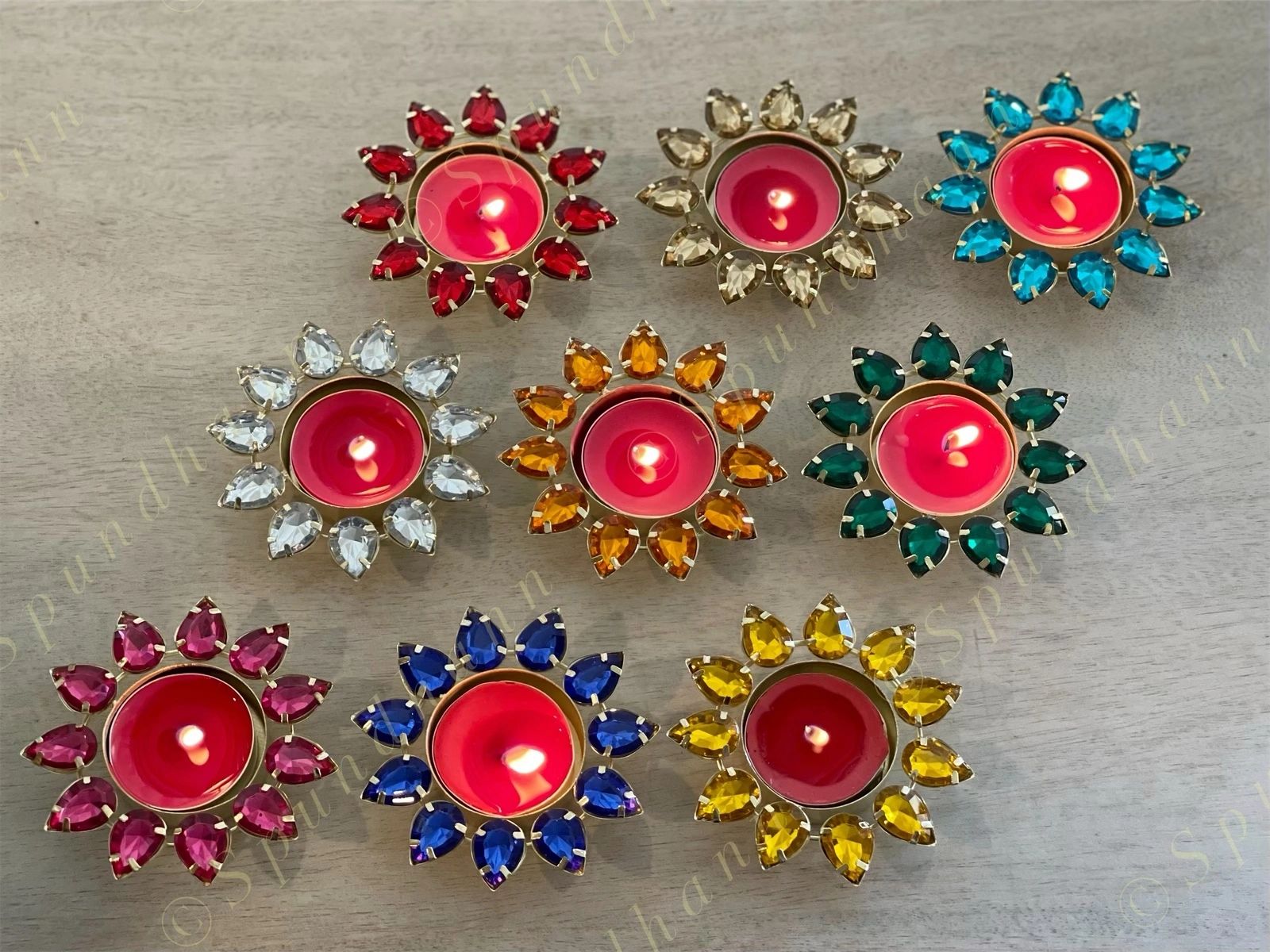 Gemstone Studded Tea Light Holder