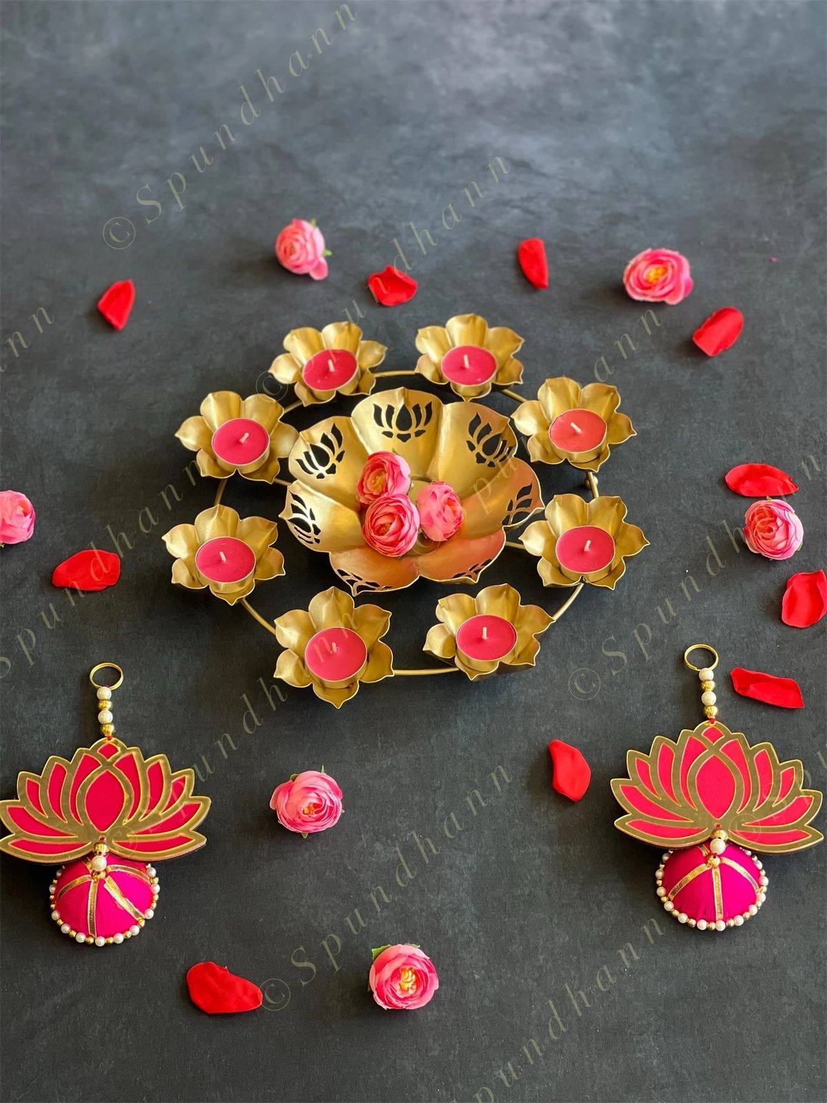 Small Lotus Rangoli Urli with Tea Light Holders