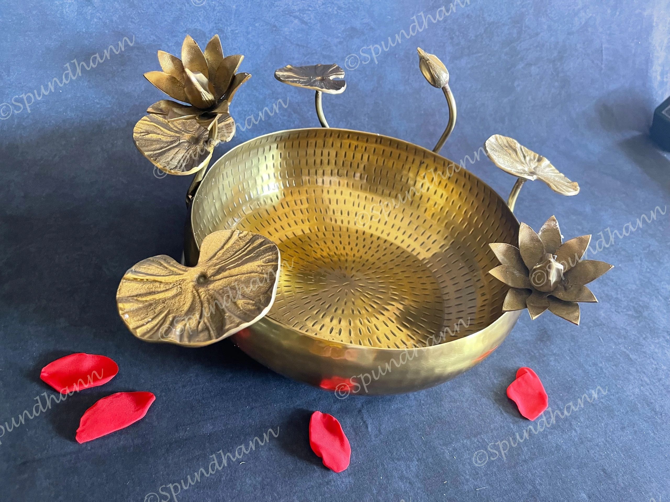 Stunning Heavy Brass Urli with Lotus Pond Scene