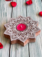 Flower Shaped Wooden Block Tea Light Holder