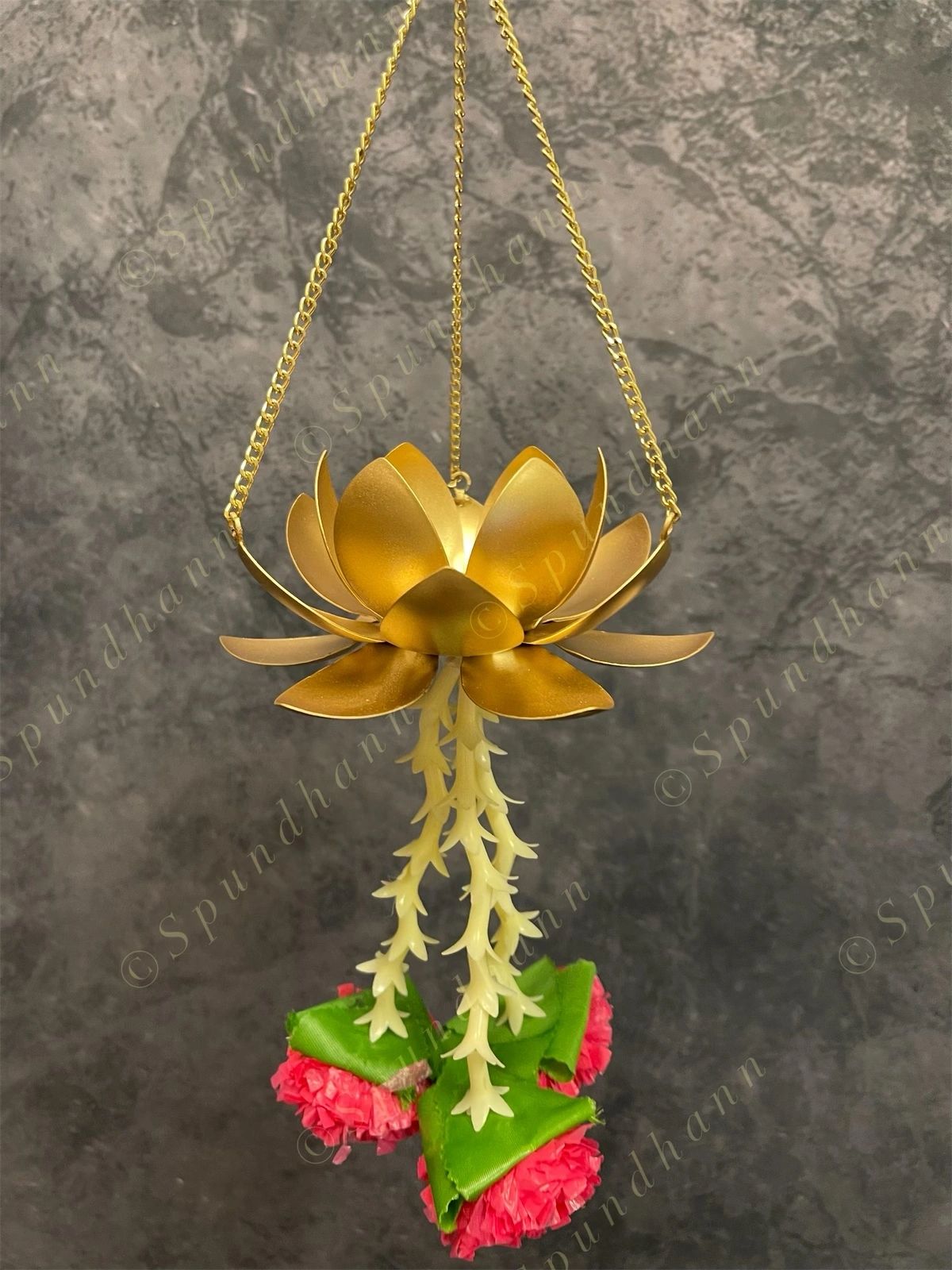 Hanging Lotus Tea Light Holder with Marigold Tassels