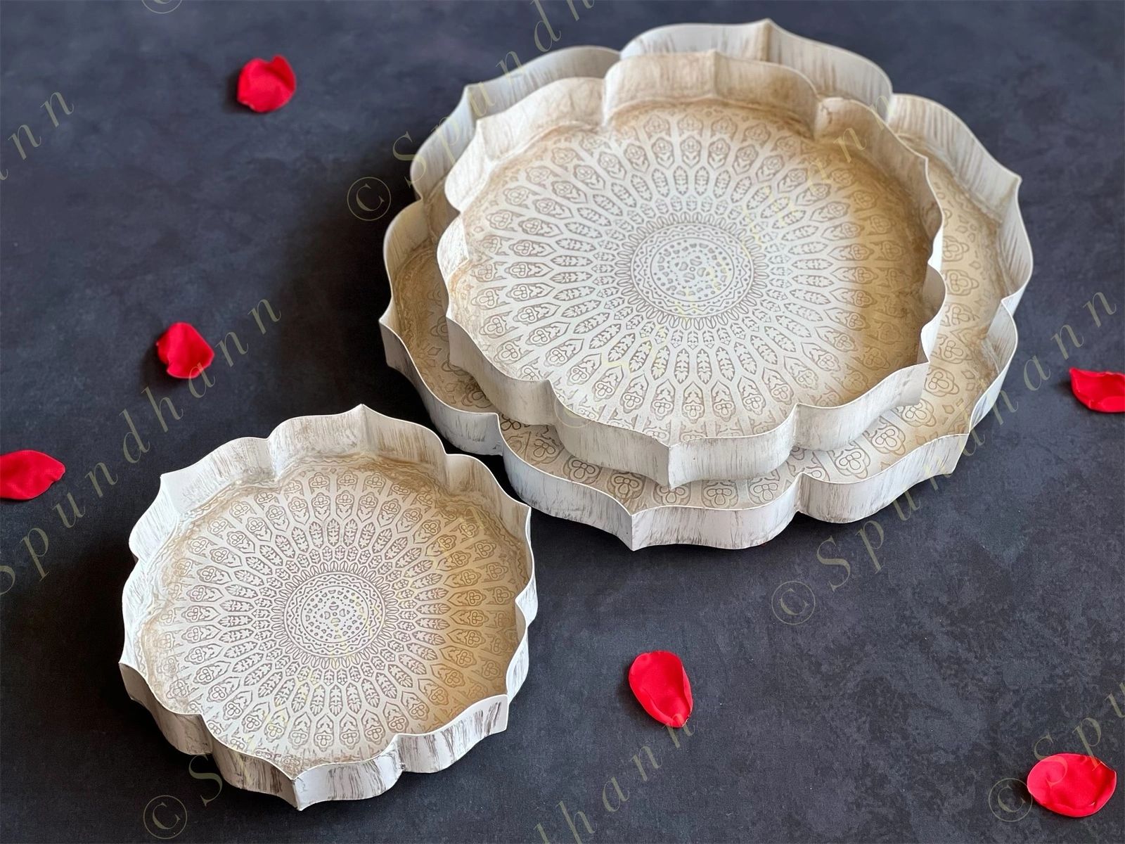 White Metal Lotus Plates