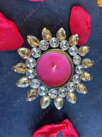 Double Gemstone Studded Floral Tea Light Holder
