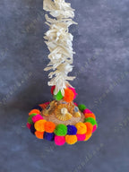 Chameli, Jute, Gota & Multicolor Pom Pom Dangler Set of 2